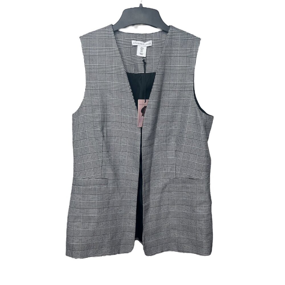 Sincerely Jules Black & White Glen Plaid Sleeveless Vest Womens Size Small - Picture 2 of 12